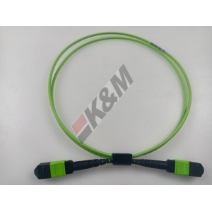 MPO OM5 2 MPO/PC 12 (FEMALE ) to 2 MPO/PC 12 (FEMALE), Fiber Trunk Cable ,24-Fiber, Type B, Key Up/Key Up, DUPLEX, Multi-mode, Lime green K&M